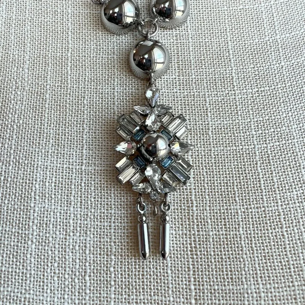 Silver Chrome Blue Crystal Fashion Necklace Never Worn Stunning‎